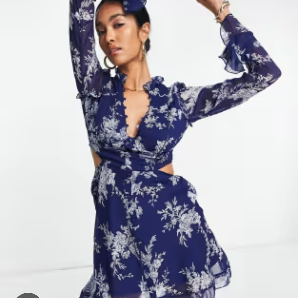 ASOS Dark Blue Floral Long Sleeve Dress